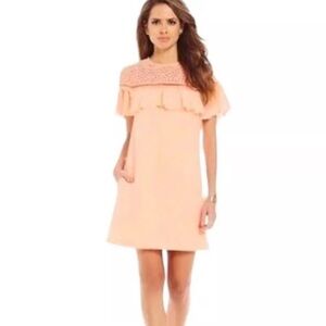 Gianni Bini Sady Sorbet Dress Shift Ruffle Dress Peach Lace Detail size Small